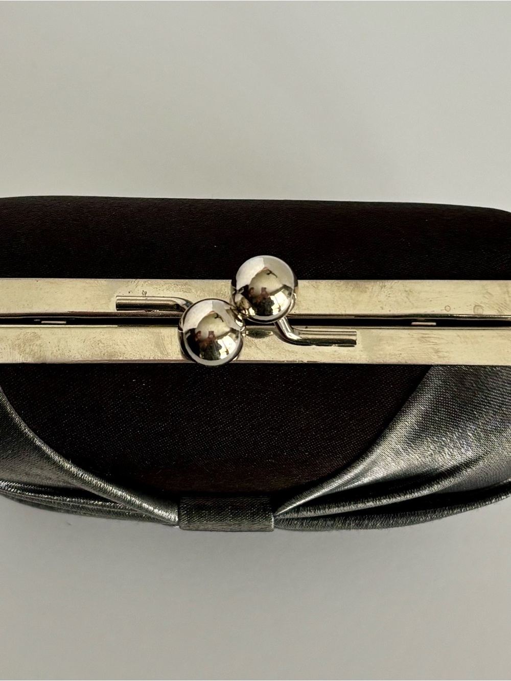 Bow Satin Clutch Silver Black Evening Bag Wedding Formal Purse - Picture 4 of 7